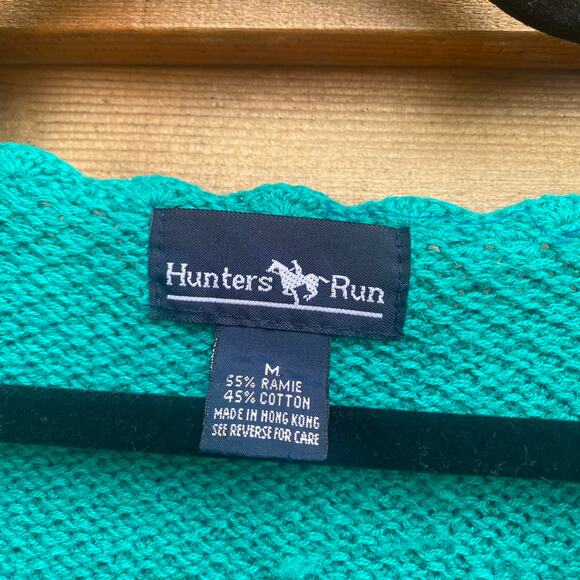 Hunters Run Vintage teal knit cardigan sweater with scalloped neckline - Picture 7 of 7